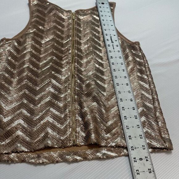 NWT Bebe Uptown Leather And Shine Gold Sequin Tank Top Size Medium New - Picture 7 of 7